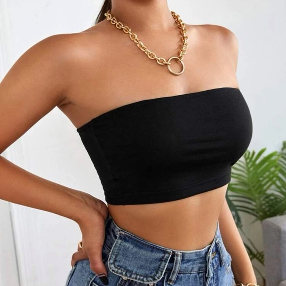 Solid Black Bandeau Top NWOT Size Large - Picture 2 of 4